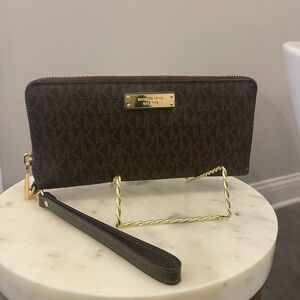 Michael Kors Brown Monogram Wristlet Clutch
